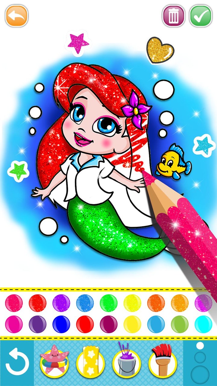 Glitter mermaid coloring pages for kids screenshot image 3_funmod.online