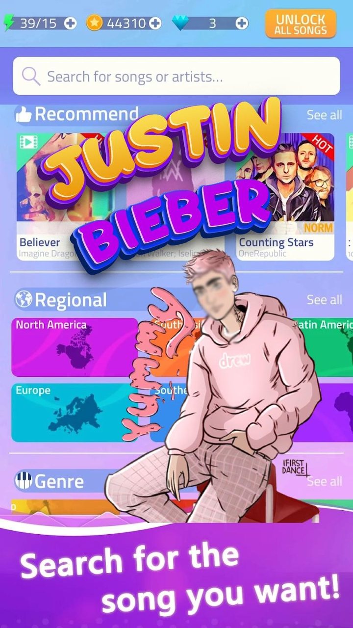 Justin Bieber Piano Tiles screenshot image 1_funmod.online